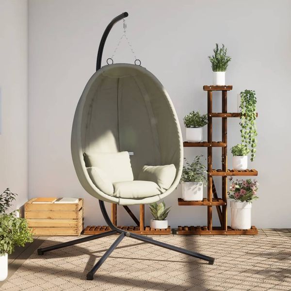vidaXL Hängesessel Ei-Design mit Ständer Beige Stoff und Stahl 4007401