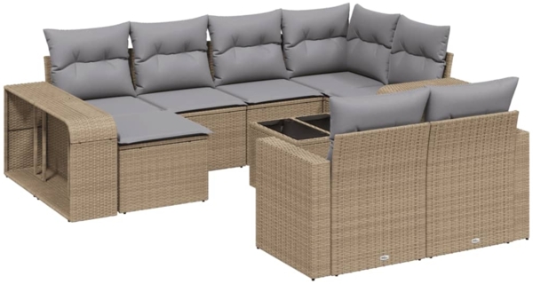 vidaXL 11-tlg. Garten-Sofagarnitur mit Kissen Beige Poly Rattan 3261299