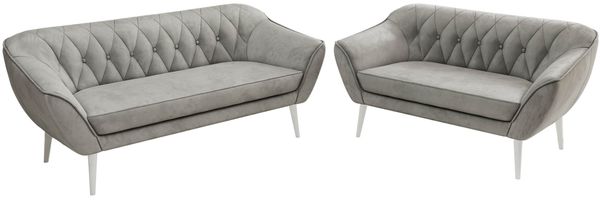 Skandinavisches Sofa Set PIRS 3-2, Komplettset, Wellenfederung, weiße Füße, Sitzgruppe, Polstermöbel Set - Hellgrau Velvet Bild 8