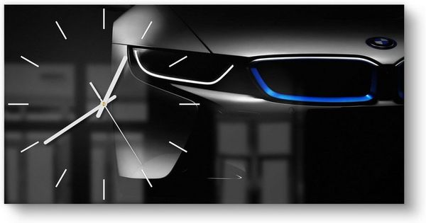 DEQORI Wanduhr 'BMW i8 Frontalaufnahme' (Glas Glasuhr modern Wand Uhr Design Küchenuhr)