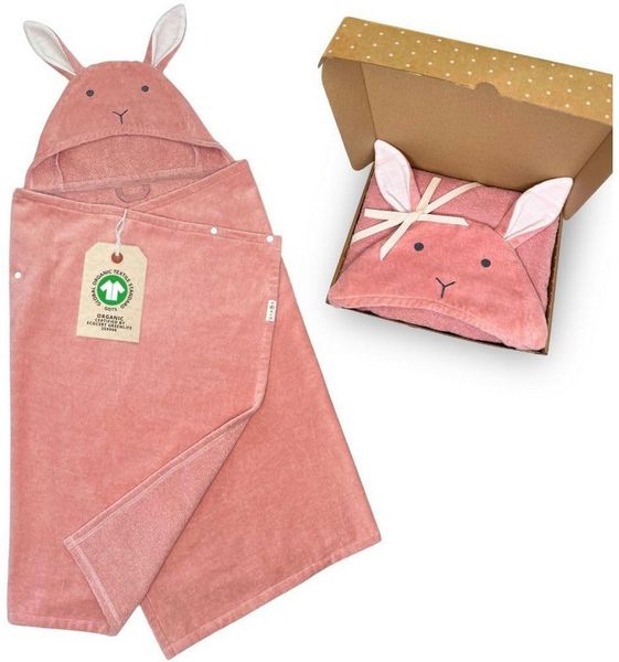 DIKOS Kapuzenhandtuch Badeponcho Baby Kinder Taupe/Altrosa, 70x140cm, 100% Bio-Baumwolle, 2-in-1 ab Geburt Handtuch mitwachsendes Badetuch/Poncho mit Knöpfen