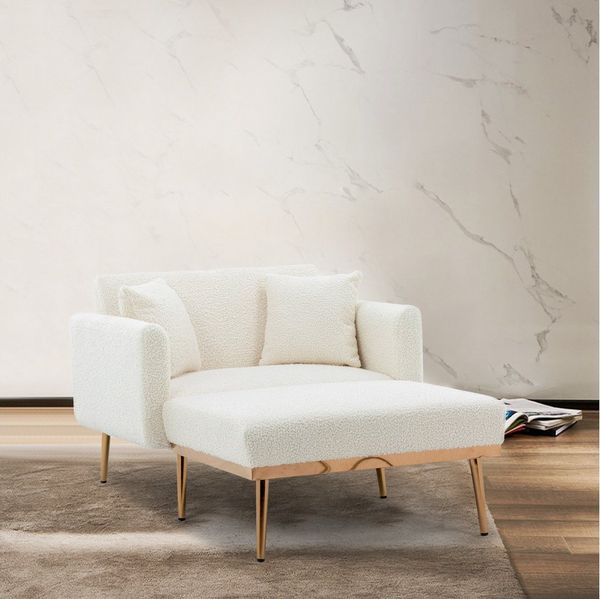 BlingBin Relaxsessel Schlafsessel verstellbare Rückenlehne Sofa Liegestuhl Klappsofa Stuhl (Sessel 165x90x77cm, 1-St, bestehend aus Sessel und Hocker), Mit zwei Kopfkissen, für Wohnzimmer Schlafzimmer Studie Zimmer Sessel