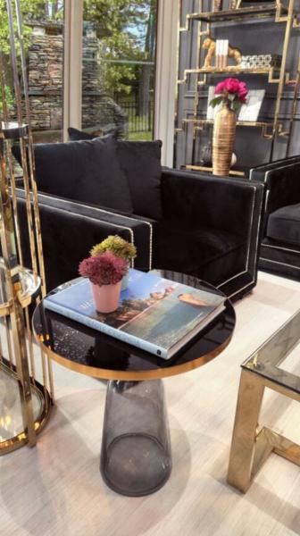 Casa Padrino Luxus Beistelltisch Schwarz / Grau / Gold Ø 50 x H. 53 cm - Runder Glas Tisch - Moderne Wohnzimmer Möbel Bild 2