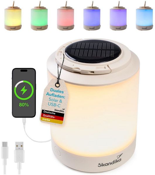 Skandika LED Gartenleuchte Campinglampe Nordsol, wiederaufladbare LED Lampe warmweiß, Powerbank, 80 bis 130 Lumen, mit USB Typ C Ladekabel, 2x1800 mAh, zum Aufhängen