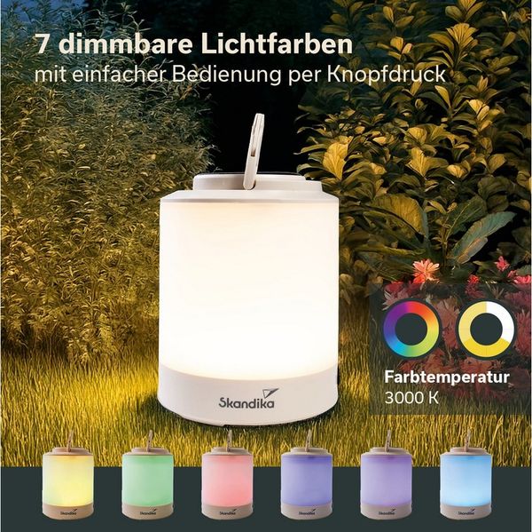 Skandika LED Gartenleuchte Campinglampe Nordsol, wiederaufladbare LED Lampe warmweiß, Powerbank, 80 bis 130 Lumen, mit USB Typ C Ladekabel, 2x1800 mAh, zum Aufhängen Bild 2