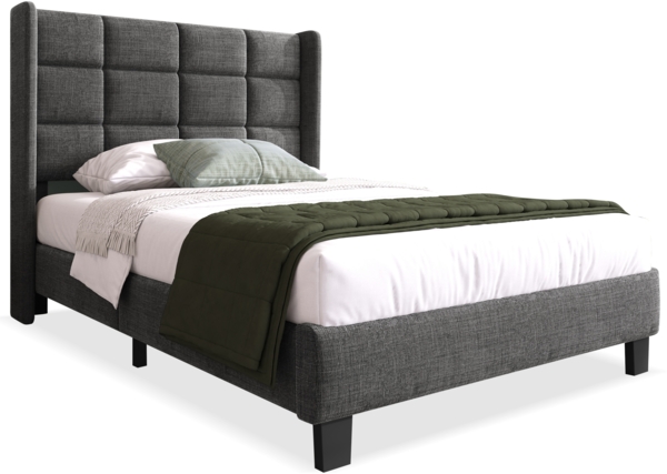 Polsterbett 90x200 cm mit gepolstertem Kopfteil, Stoffbett in Grau, stabile Holzlatten, ruhiges Design Bild 5