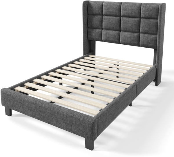 Polsterbett 90x200 cm mit gepolstertem Kopfteil, Stoffbett in Grau, stabile Holzlatten, ruhiges Design Bild 7