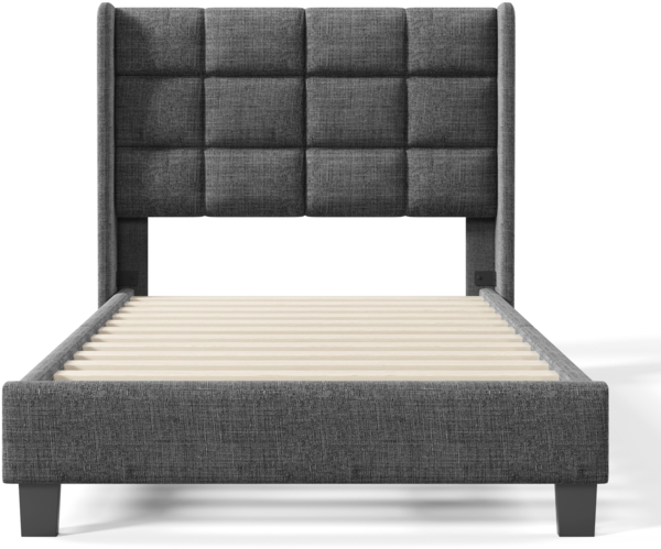 Polsterbett 90x200 cm mit gepolstertem Kopfteil, Stoffbett in Grau, stabile Holzlatten, ruhiges Design Bild 6