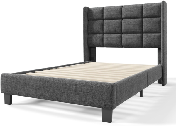 Polsterbett 90x200 cm mit gepolstertem Kopfteil, Stoffbett in Grau, stabile Holzlatten, ruhiges Design Bild 8