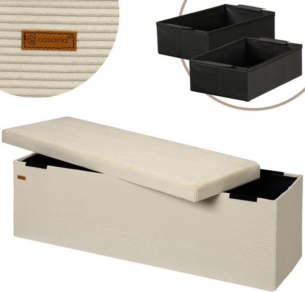 CASARIA® Sitzbank mit Stauraum Cord inkl. Boxen L Beige
