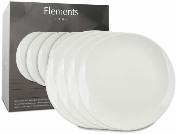 Waechtersbach Speiseteller 4er Set im Geschenkkarton Elements - Pure, Tellerset, Essteller, New Bone China, weiß, 27 cm, 41 5 974 7000