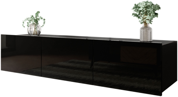 TV-Lowboard Calabrini 150 BR04 (Farbe: Schwarz / Schwarz Hochglanz)