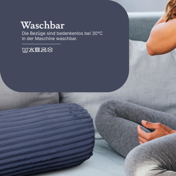 Sofakissen 70 x Ø20cm ( 2er Pack / Dunkelblau ) Cord Optik - Kuschelig weicher Bezug mit Reißverschluss - Kissen - Öko Tex - Sofakissen, Dekokissen Bild 8