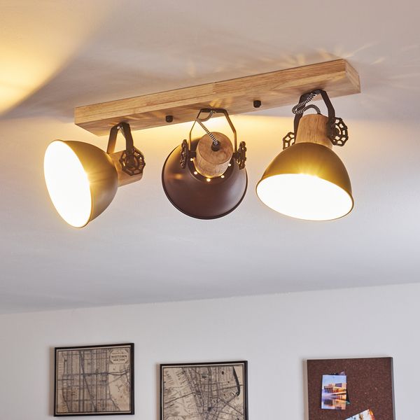 hofstein Deckenleuchte »Cotes« Deckenlampe aus Metall/Holz in Anthrazit/Weiß/Braun, ohne Leuchtmittel, mit verstellbaren Strahlern, 3xE27, Spot im Retro/Vintage Design