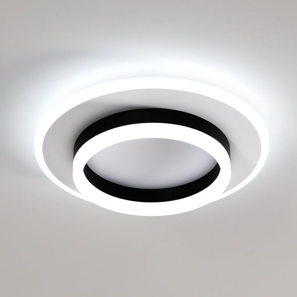 Goeco LED Deckenleuchte Runde, 28W Ø 30 cm Modern Deckenlampe Innen 6500K Kaltweißes Licht, LED Lampen Deckenbeleuchtung aus Acryl für Schlafzimmer, Wohnzimmer, Flur, Schwarz + Weiß