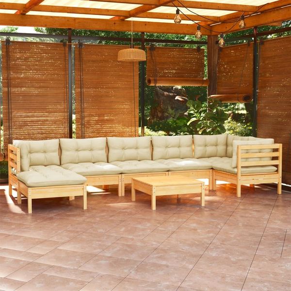 vidaXL 8-tlg. Garten-Lounge-Set mit Creme Kissen Massivholz Kiefer 3096556