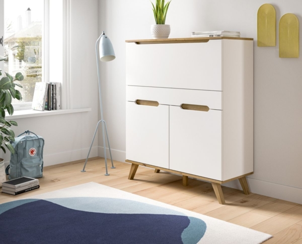 'Hygge' Sekretär, weiß und Eiche, 100 x 118 x 40 cm Bild 6