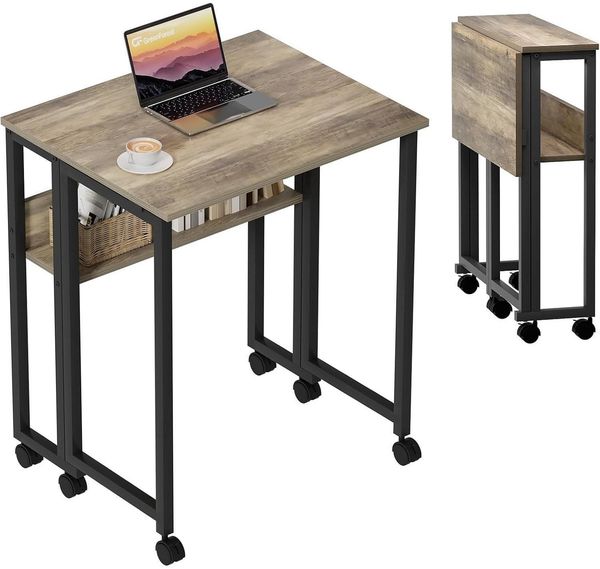 Kleiner Klappschreibtisch 80 cm mit Rollen und Stauraum Sandeiche