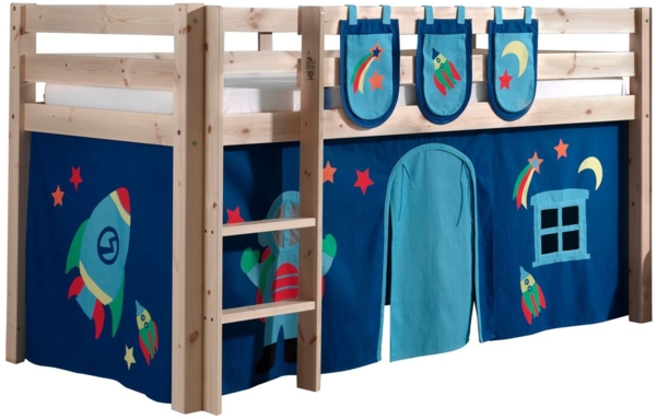 Kinderbett Karolina 210x114x106 Massivholz Natur Textilset Astro 3