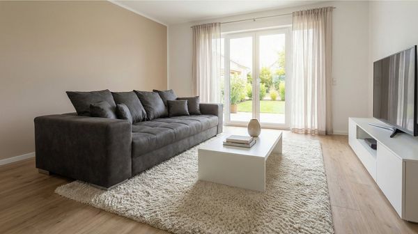 Massivart® Big-Sofa Big-Sofa Vintage Stoff grau 254 cm / Nosagfederung / 4-Sitzer / BORNEO, Rücken echt / inklusive 4 Kissen