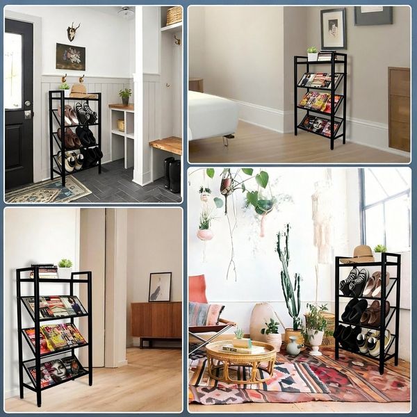 BlingBin Schuhregal Schmal, Metall Schuhablage mit 4 Ebenen für Eingangsbereich, 1er Set 1-tlg, Geeignet für Schlafsaal, Miethaus, Balkon, Stapelbar Und Schmal