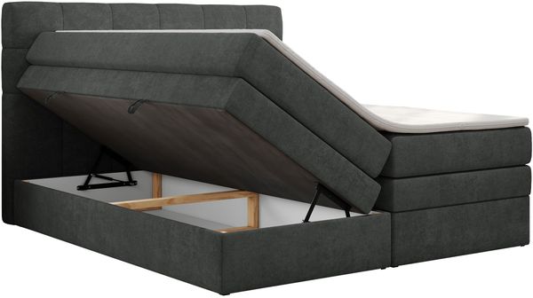 Boxspringbett mit Kopfteil und Topper, Polsterbett - LUKA-KING - 180x200cm - Dunkelgrau Stoff - H4 Bild 4