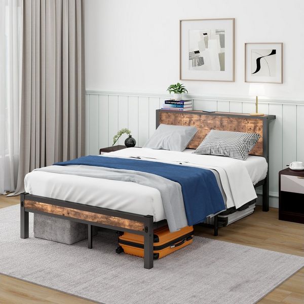 HAUSS SPOLE Bettgestell 120x200 cm Metallgestell mit Stauraum-Kopfteil Jugendbett ohne matratze