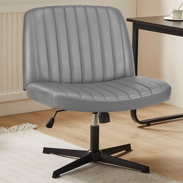 Sweetcrispy Bürostuhl Ohne Armlehnen, Höhenverstellbar Schreibtischstuhl mit PU-Leder, Lesesessel mit Breiterem Polster zum Sitzen im Schneidersitz Stuhl, 360° Drehstuhl für Haus, Grau