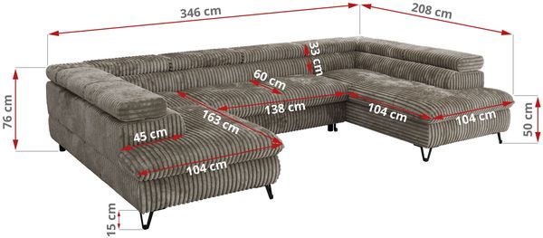 MKS Möbel 'Pablo U-Form' Wohnlandschaft mit Bettkasten, Hellbraun, Cordstoff, Visco Topper Bild 7