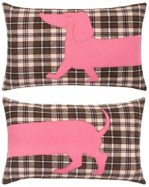 pad home design concept gmbh Kissenhüllen Kissenhülle - DACKEL TARTAN - dunkelbraun/pink