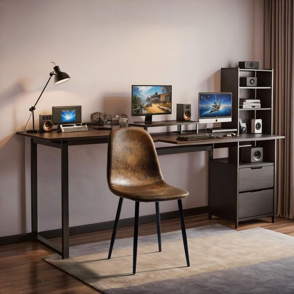 FurnitureR Gaming Stuhl Set 4er - Braunes Veloursimitat, Ergonomische Rückenlehne, Metallkreuzgestell, Höhenverstellbar - Für PC & Konsole