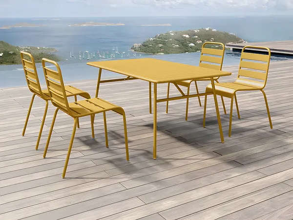 Vente-unique - MIRMANDE Garden dining set Metall Gelb - B 80 cm59 cm x H 74,5 cm79 cm x L 160 cm47,5 cm