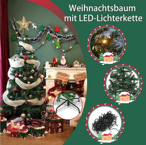 Aigostar Künstlicher Weihnachtsbaum Künstlich Weihnachtsbaum mit LED, inkl. Metallständer,Schneller Aufbau, Kiefernnadeln, 8 Beleuchtungsmodi, Warmweiß, Abnehmbar