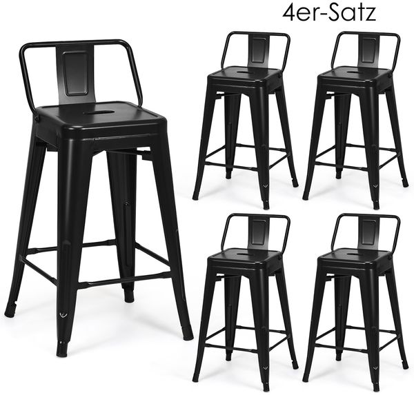 4er Set Barhocker Barstuhl Vintage stapelbar Sitzhöhe 62 cm aus Metall bis 150 kg