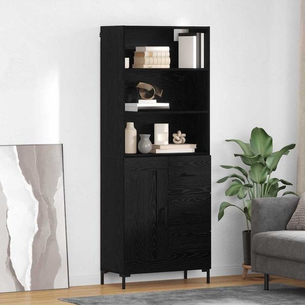 Highboard, BuffetSchrank, Büroschrank Schwarz Eichen-Optik 69,5 x 34 x 180 cm Holzwerkstoff