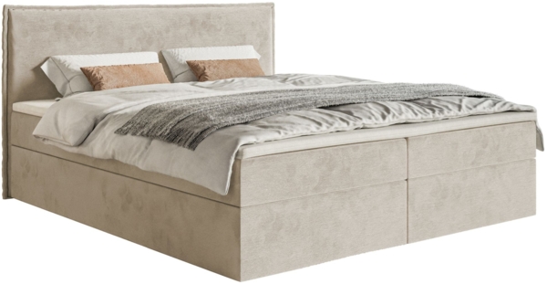 Selsey 'Softie' Boxspringbett 140x200 cm mit Topper und Stauraum, Velours wasserabweisend, Beige