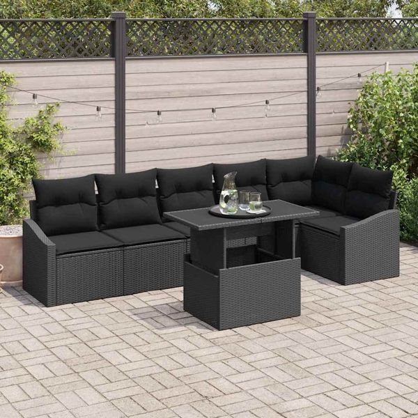 vidaXL Garten-Sofa-Set mit Kissen mit Speicher 7 pcs Schwarz 3357756
