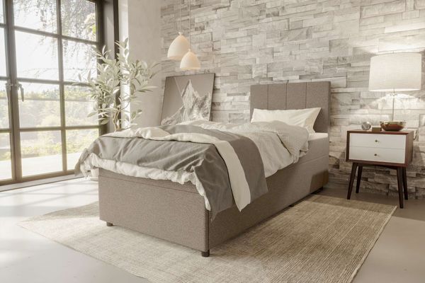 99rooms Kira Mini Boxspringbett Strukturstoff NEVE Hellbraun 120x200 cm