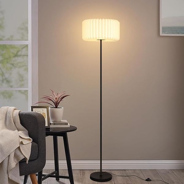 ZMH Stehlampe Vintage Stehleuchte Wohnzimmer - Standleuchte Lampenschirm Papier Weiß Standlampe Wohnzimmerlampe G9 Fassung mit Fußschalter Eckstehlampe für Büro Schlafzimmer Esszimmer (Ohne Lichtquelle）