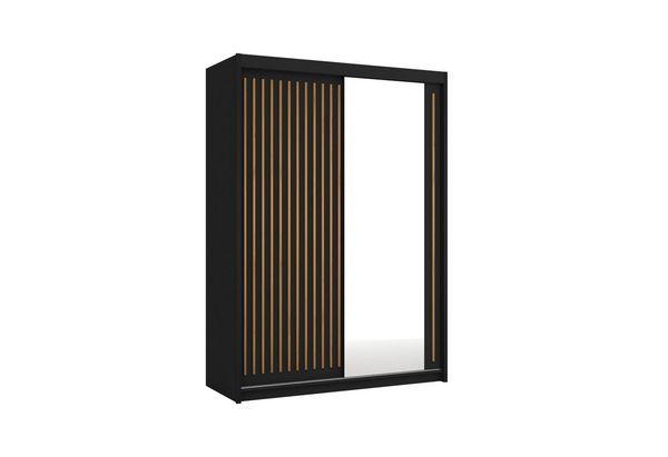 MOEBLO Kleiderschrank IMPERIAL (mit Spiegel und Lamellen – 2-türiger Kleiderschrank für Schlafzimmer oder Garderobe, Schwebetürenschrank 2-türig Schrank Garderobe Schiebtüren Schlafzimmer) (BxHxT):150/200/250x216x62cm