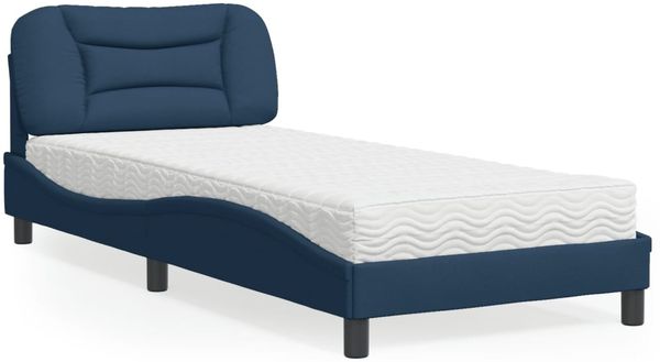 vidaXL Bett mit Matratze "Hvar" Blau 90x190 cm Stoff 3208505