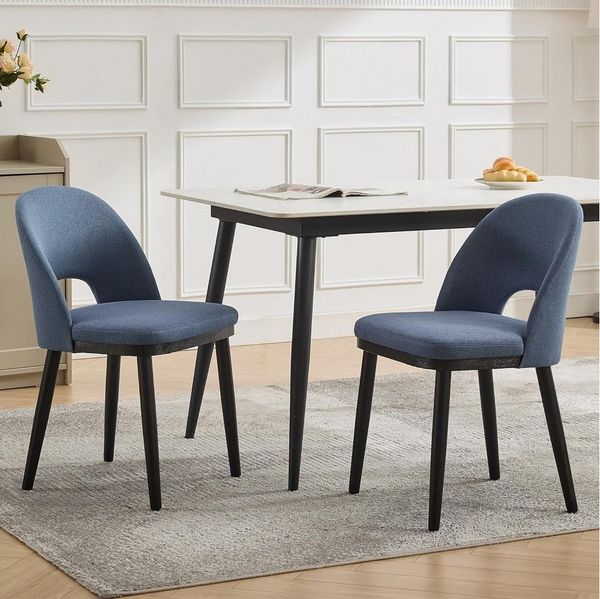 GarveeMore Esszimmerstuhl 2er-Set,moderne Küchenstühle aus Stoff mit Gepolsterte und Holzbeinen, Esszimmerstühle mit geschwungener Rückenlehne für Restaurants/Cafés