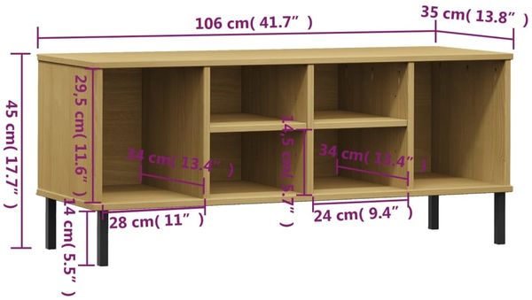 vidaXL Schuhregal OSLO mit Metallbeinen Braun 106x35x45 cm Massivholz 350994 Bild 7