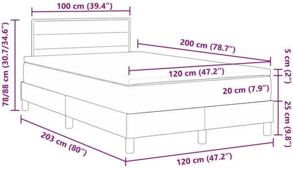 vidaXL Boxspringbett mit Matratze Schwarz 120 x 200 cm Stoff 3338834 Bild 10