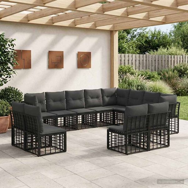 vidaXL Outdoor-Sofagarnitur Schwarz und Dunkelgrau Polyester 3437597