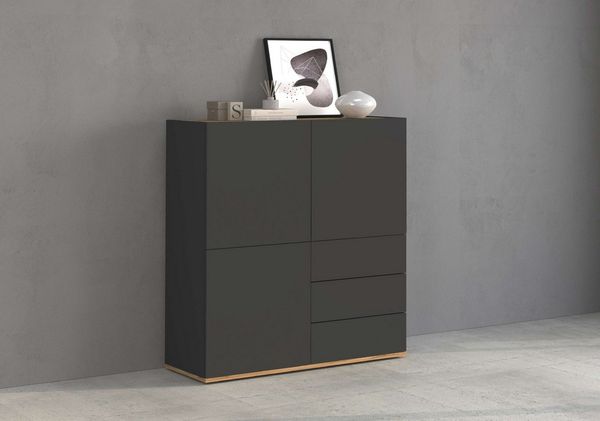 OTTO home Highboard GARDA,Kommode, Made in Italy, Breite 102 cm, Höhe 110 cm, grifflos (1 St), 3 Türen, 3 Schubladen, grifflos Breite 102 cm, anthrazit/eiche matt