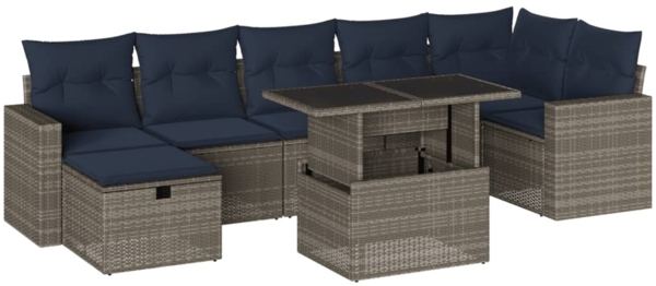 vidaXL 8-teiliges Gartensofa-Set mit Kissen, grau, Polyrattan 3274831