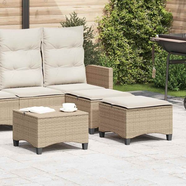vidaXL Gartenhocker mit Kissen 2 Stk. Beige 55x55x36 cm Poly Rattan 4108250