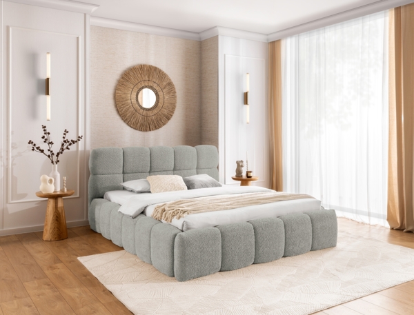MEBLINI Polsterbett 120x200 mit Lattenrost mit Matratze - SALERNO - Grau Boucle - Bubble Bett - Cloud Bett - Marshmallow Bed - Kopfteil Bett mit Stauraum