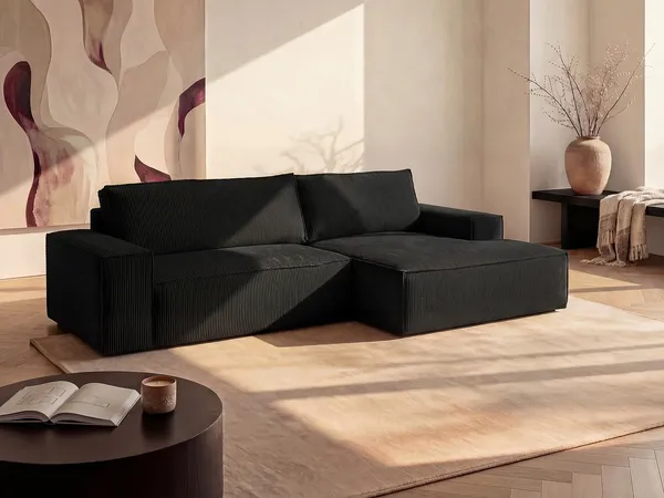 Vente-unique - AMELIA Sofa SamtStoff Schwarz - B 167 cm x H 85 cm x L 267 cm